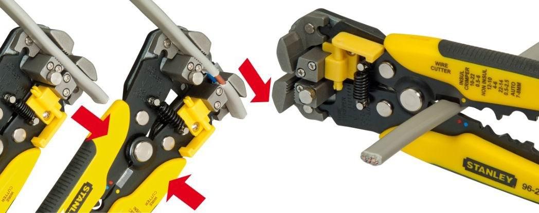 Автоматический стриппер Stanley FMHT0-96230 может зачищать провода диаметром от 0,8 до 2,6 мм